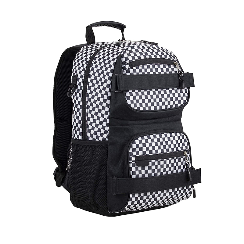 New Double Strap Skater Multipurpose Backpack Black and Checker Plaid skateboard bag - Image 4
