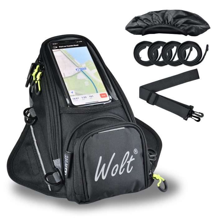 Powersports Motorcycle Tank Bag With waterproof rain cover Strong Magnetic, Transparent Pocket For Cell Phone Navigation