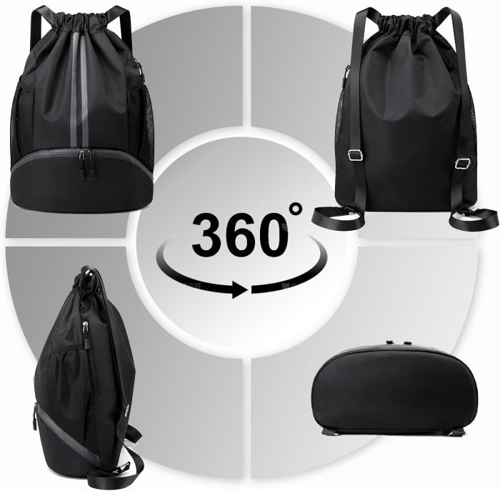Drawstring Backpack With Shoe Compartment and Two Water Bottle Holder Sport gym backpack custom logo - Image 2