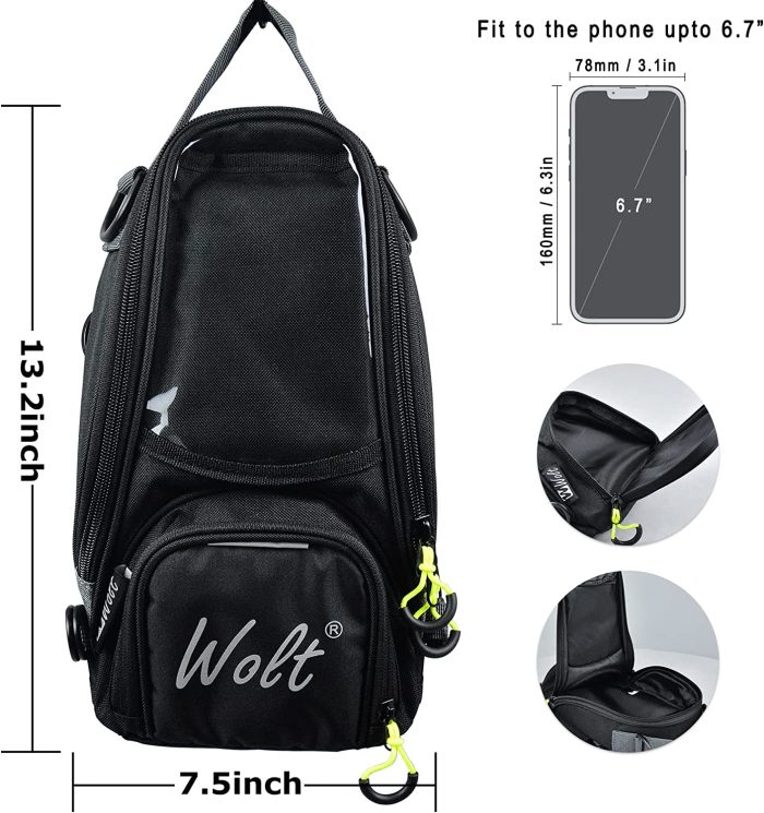 WOLT Powersports Motorcycle Tank Bag With waterproof rain cover Strong Magnetic, Motorbike Bag Transparent Pocket For Cell Phone - Image 2