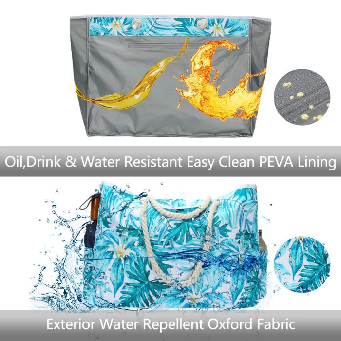 Beach Tote Bag Large Waterproof Sand proof Foldable Women Beach Bag Handbag - Image 4