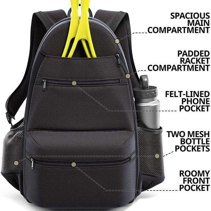 Carry Bag With Shoe Compartment Black Color Oxford Pu Leather Tote Bag Tennis Backpack - Image 4