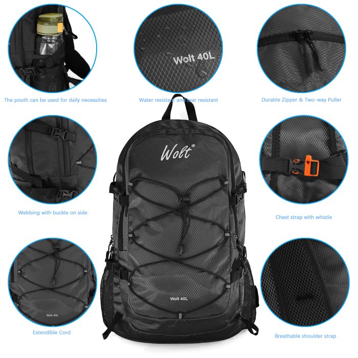Packable Hiking Backpack 40L Waterproof Camping Backpack Men Women Foldable Lightweight Hiking Daypack - Image 4