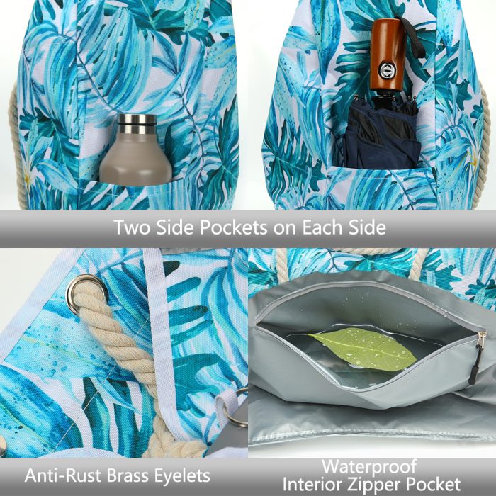 Beach Tote Bag Large Waterproof Sand proof Foldable Women Beach Bag Handbag - Image 5
