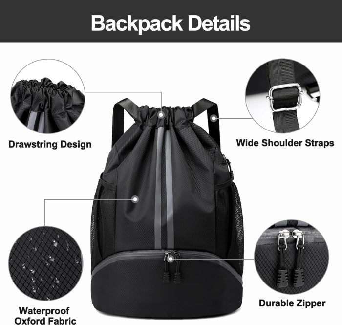 Drawstring Backpack With Shoe Compartment and Two Water Bottle Holder Sport gym backpack custom logo - Image 5