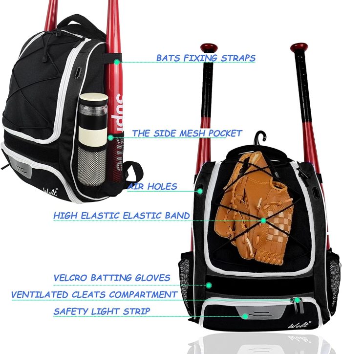 Youth Baseball Bag - Bat Backpack for Baseball, T-ball & Softball Equipment Waterproof Backpack Unisex 1pc/poly Bag + - Image 5