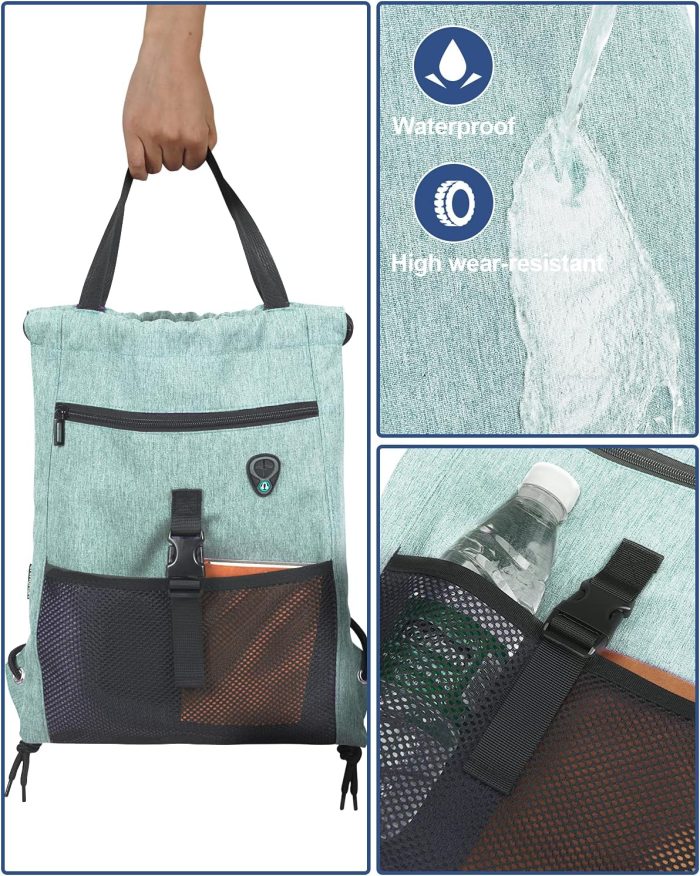 Custom Large Gym Sports Backpack Athletic Drawstring Backpack With Zipper Pockets And Mesh Water Bottle Holders - Image 4