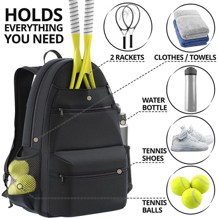 Carry Bag With Shoe Compartment Black Color Oxford Pu Leather Tote Bag Tennis Backpack - Image 3