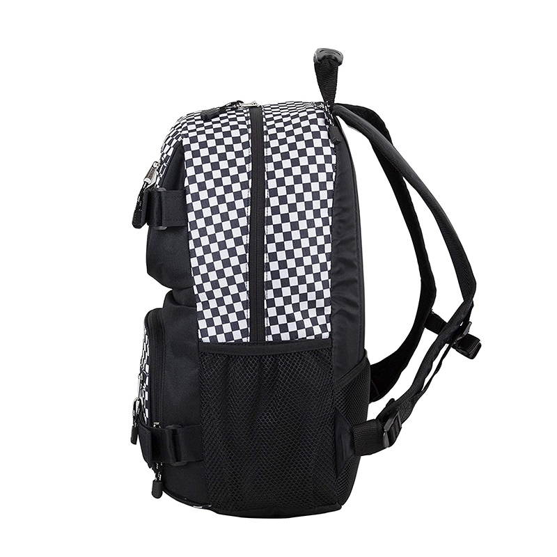 New Double Strap Skater Multipurpose Backpack Black and Checker Plaid skateboard bag - Image 3