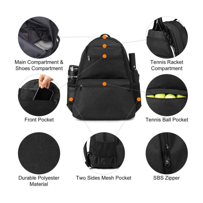 2 Racquets Custom Logo Tennis Racket Storage Large Capacity For Men Tennis Racket Backpack - Image 5