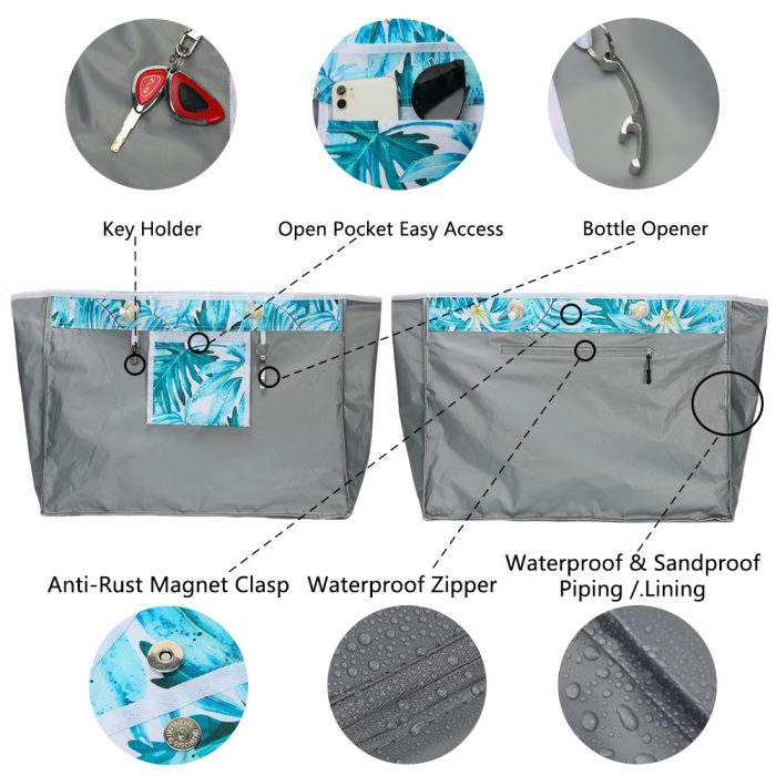 Beach Tote Bag Large Waterproof Sand proof Foldable Women Beach Bag Handbag - Image 3