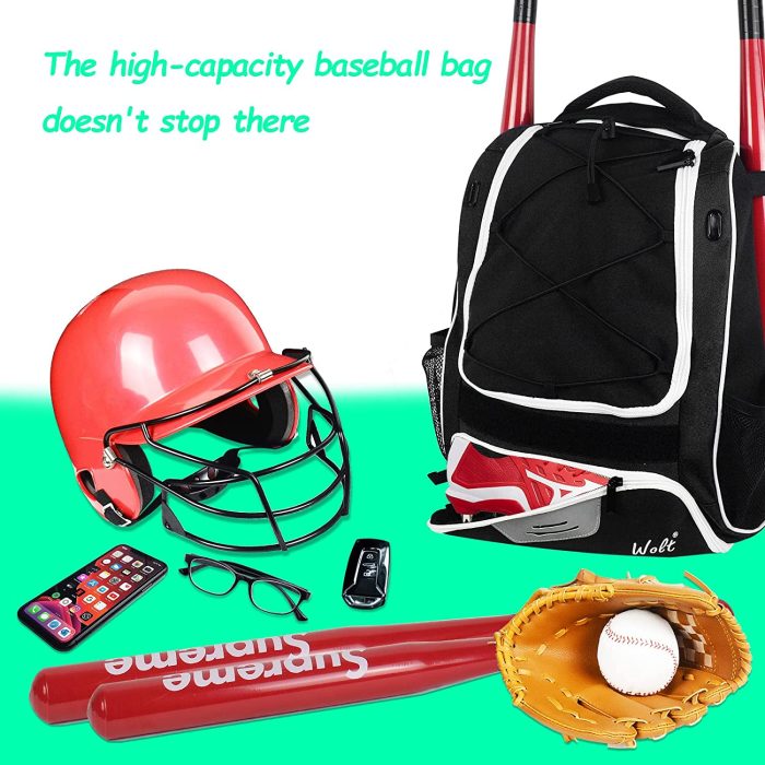 Youth Baseball Bag - Bat Backpack for Baseball, T-ball & Softball Equipment Waterproof Backpack Unisex 1pc/poly Bag + - Image 6