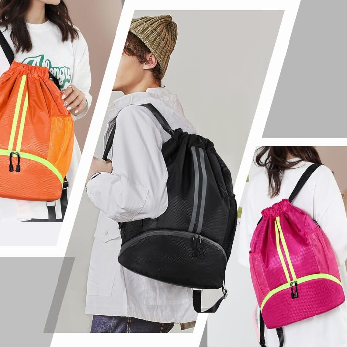 Drawstring Backpack With Shoe Compartment and Two Water Bottle Holder Sport gym backpack custom logo - Image 6